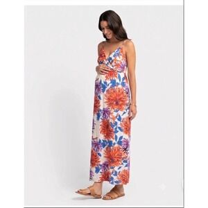 Seraphine Maternity Floral Maxi Dress Braided Strap Orange Blue Purple Size 4